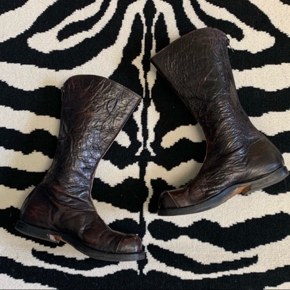 CYDWOQ Brown Crackled Leather Zip Up Mid Calf Boots Size 37 - Picture 12 of 16